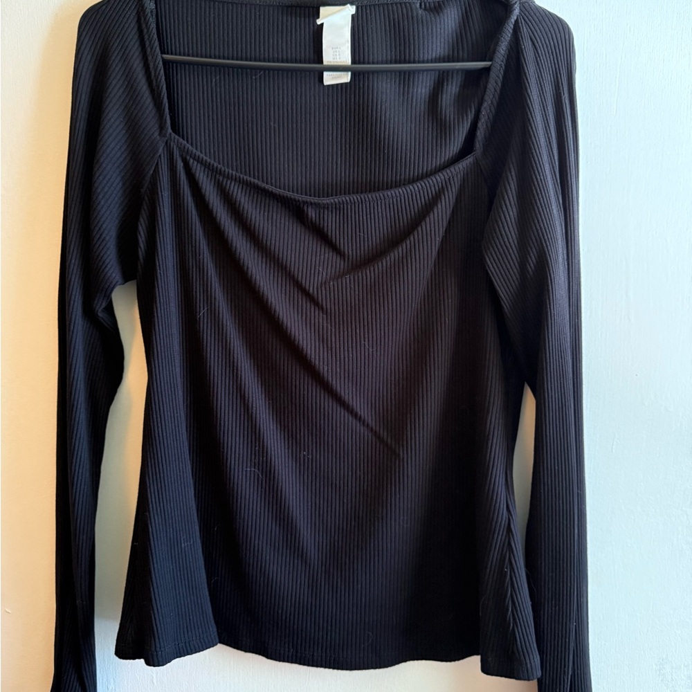 Black Ribbed Long Sleeve Top